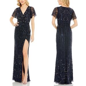 Mac Duggal Sequin Gown Navy Blue 14 NWT 93654